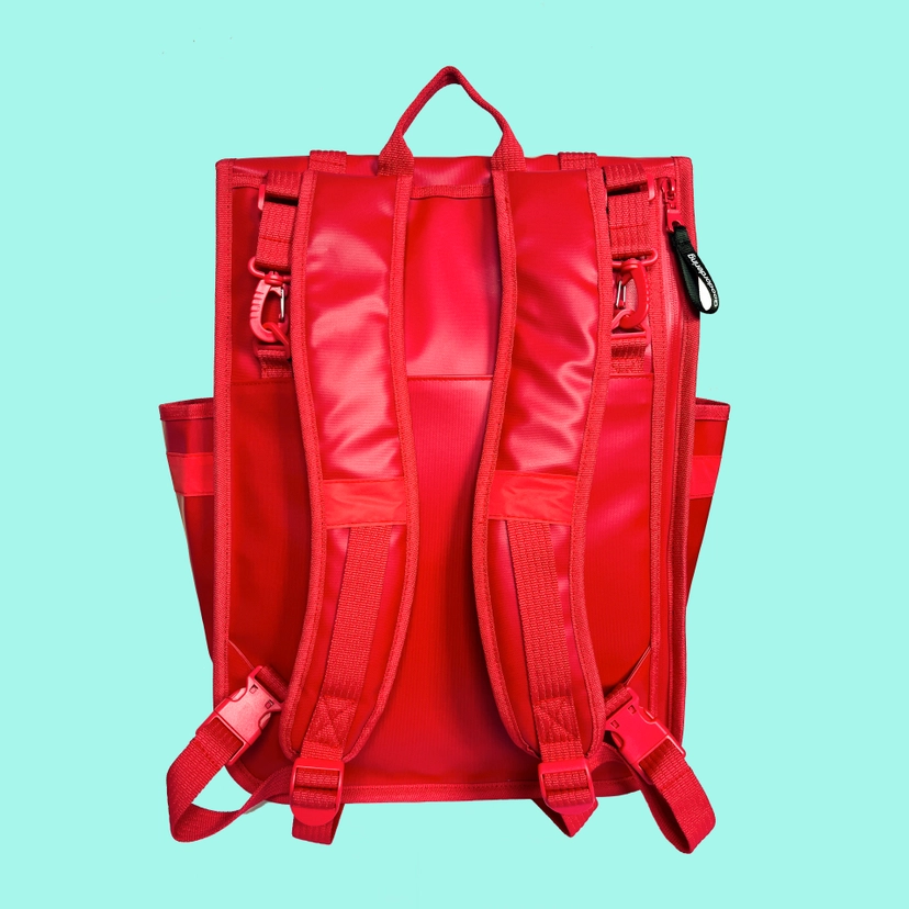 Rolltop Backpack Bike Pannier Bag 2 in 1 Red Monochrome