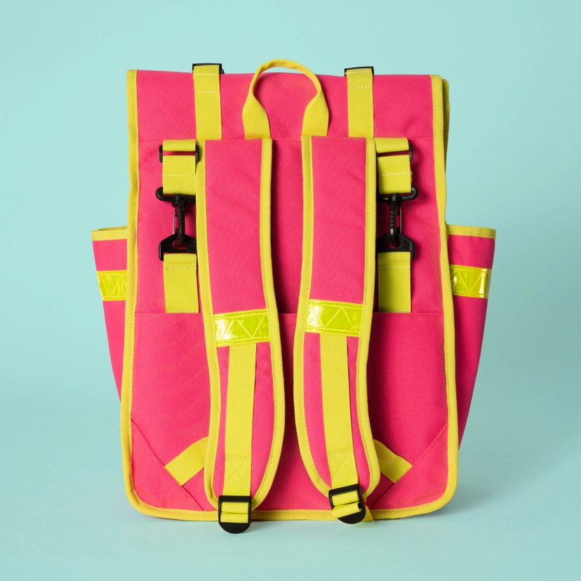 Rolltop Backpack Bike Pannier Bag 2 in 1 Neon Pink