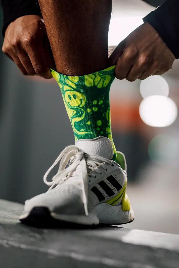 Sox Footwear Neon Slide Yellow Premium Crew Socks 3.webp
