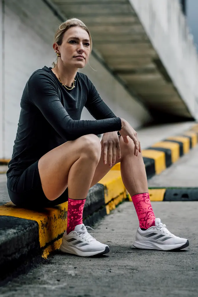 Sox Footwear Neon Slide Pink Premium Crew Socks 3.webp