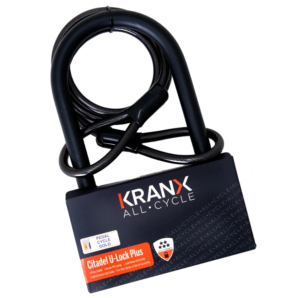 [78110] KranX Citadel Plus 16mm 270mm U-Lock With Security Cable GOLD Sold Secure