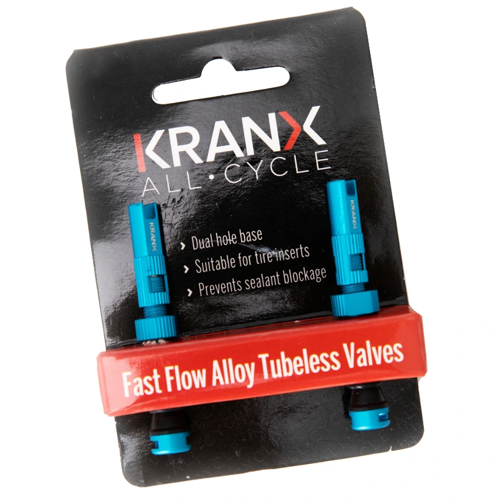 KranX Fast Flow Alloy Blue Tubeless Valves Pair 44mm