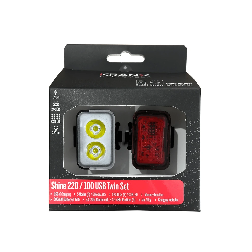 [35810] KranX Shine 220 / 100 USB Rechargeable Bike Lightset