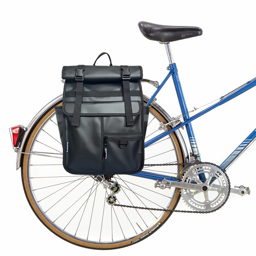 Rolltop Backpack Bike Pannier Bag 2 in 1 Black Monochrome