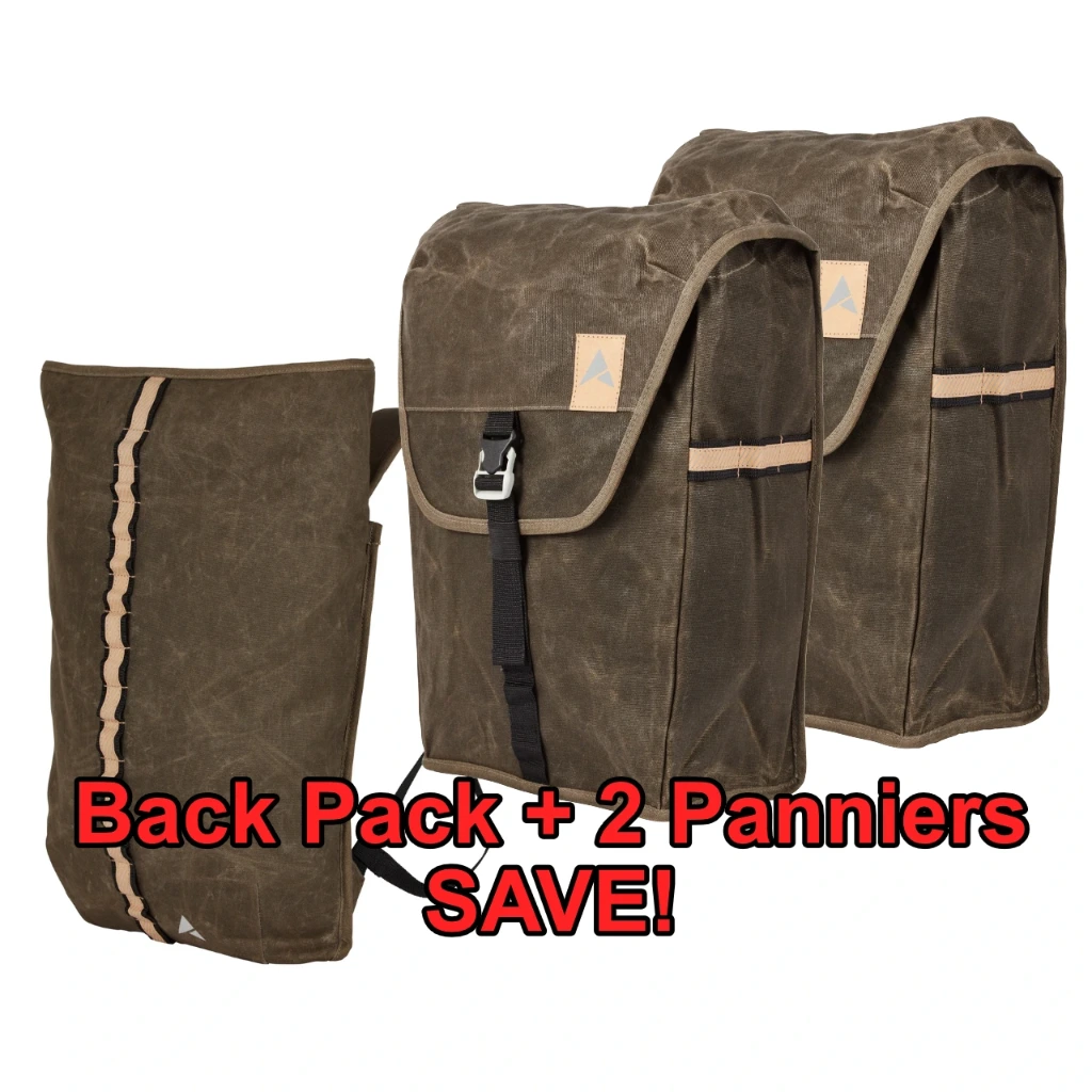 Altura Heritage Olive Backpack and 2 Panniers