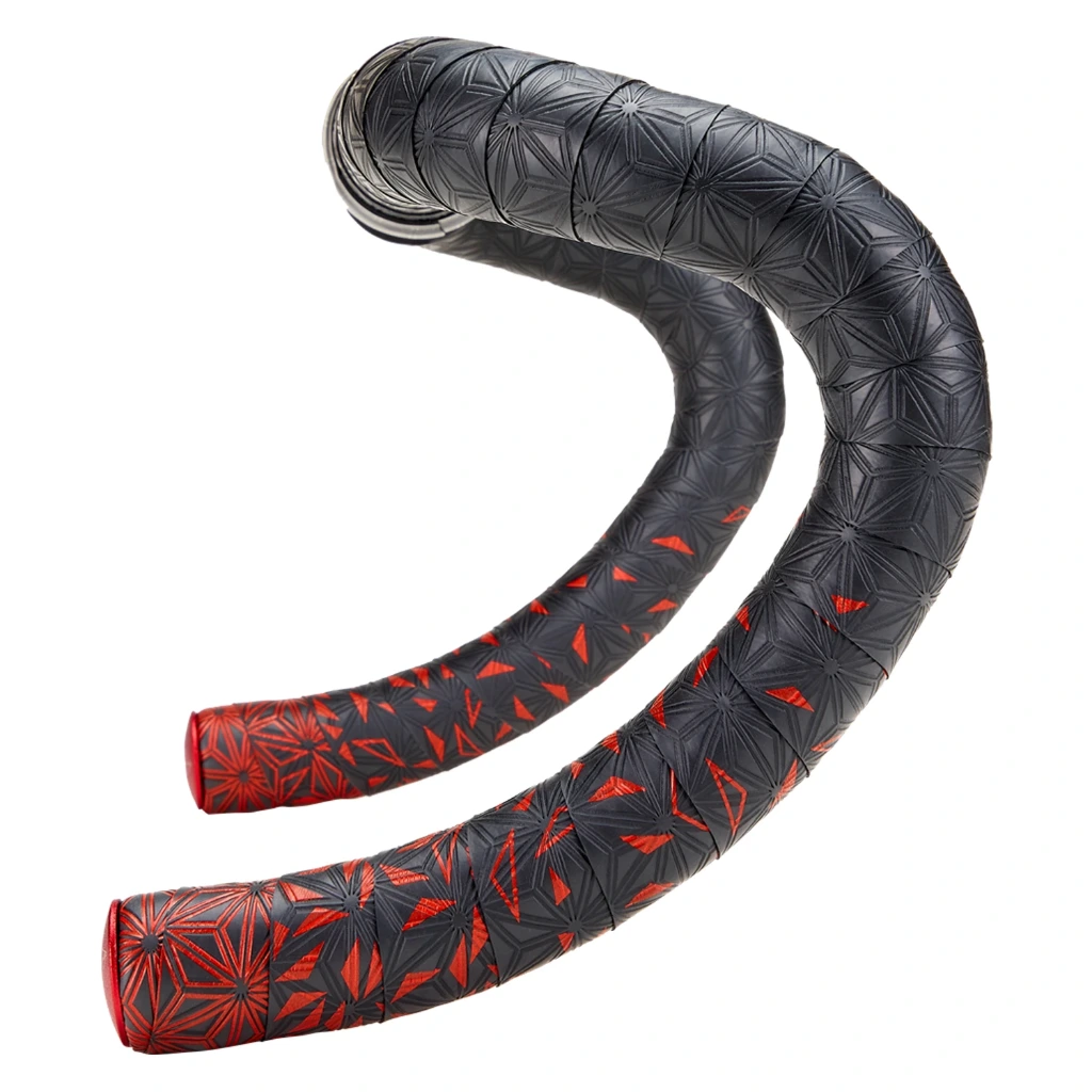 Supacaz Sticky Kush Star Fade Bar Tape: RED + ANO RED PLUGS