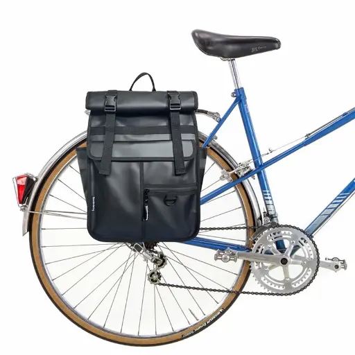 [GO002] Rolltop Backpack Bike Pannier Bag 2 in 1 Black Monochrome