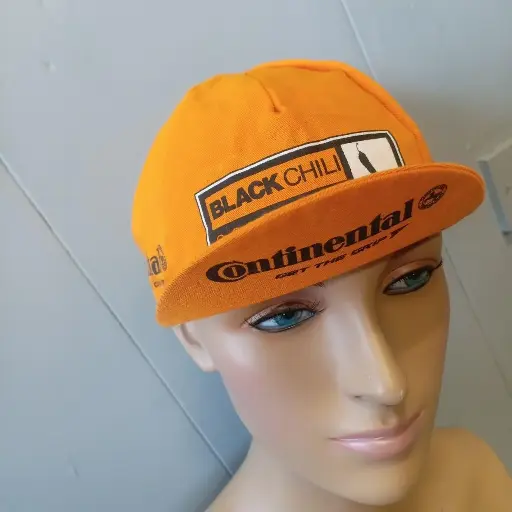 Vintage Rare 1990s Black chilli Orange Continental cycling cap