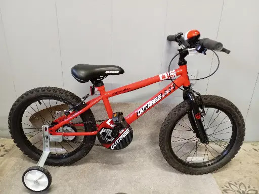 Red Apollo Outrage kids' bike with stabilisers 18 inch wheels